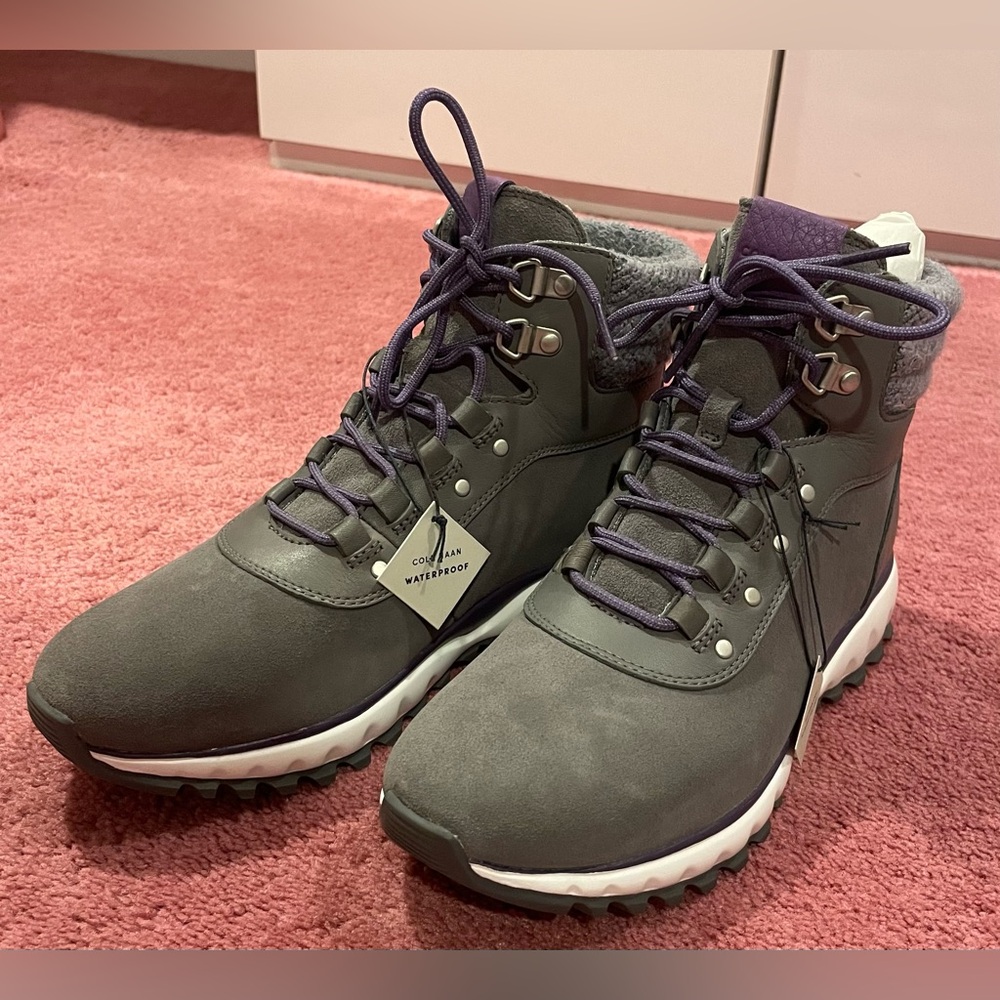 NEW COLE HAAN ZeroGrand XC Lace-Up Waterproof Hiker Boot US 8 Quiet Shade Grey